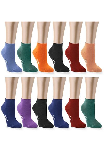 Ozzy Socks Дамски 12 чифта бамбукови безшевни чорапи до глезена за 4 сезона, издръжливи, с пета и пръсти, тъмни цветове