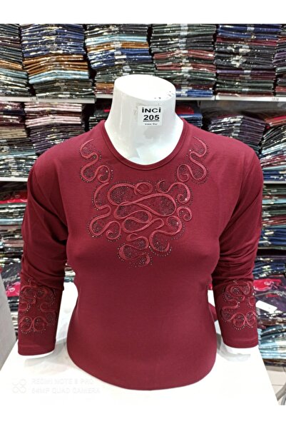 Nacar Anne Yaka Süslemeli Penye Bluz