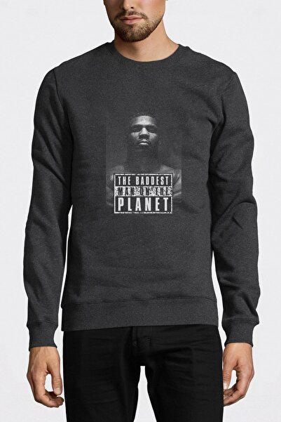 QIVI Mike Tyson The Baddest Boxing Printed Smoked Anthracite Men's Knitted Sw...