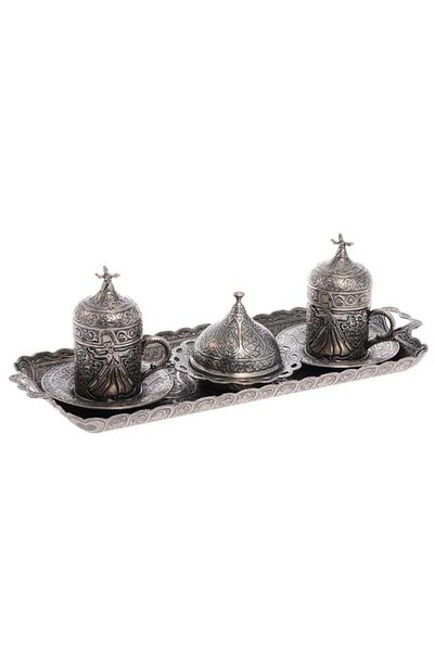 BAZAAR 4 Whirling Dervish Motif Turkish Coffee Set for 2 People - Pewter Crst166