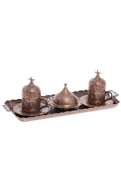 BAZAAR 4 Turkish Coffee Set with Whirling Dervish Motif for 2 People - Antique Copper Crst166