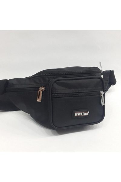 SEVENTEEN Men's Black Fabric 6 Compartment Waist Bag