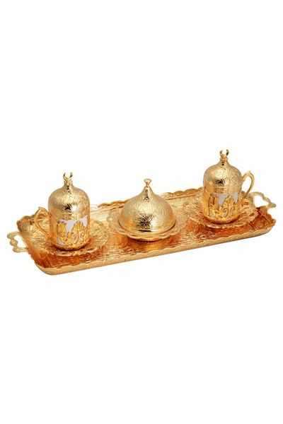 BAZAAR 4 Ottoman Motif Sultan Turkish Coffee Set for 2 People - Yellow Crst170