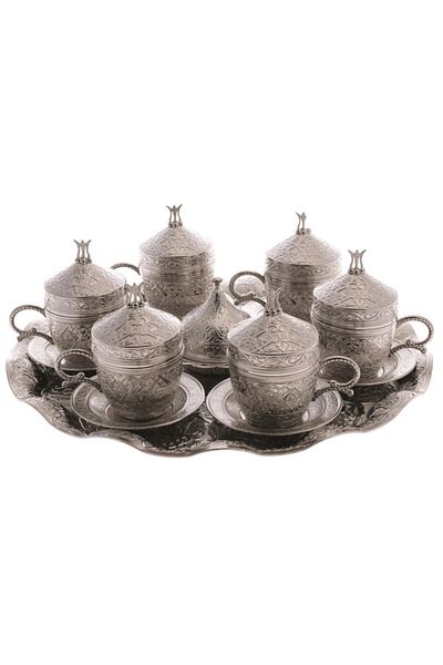 BAZAAR 4 طقم أكواب عثماني شهزاد نسكافيه 6 أشخاص لون فضي Crst200