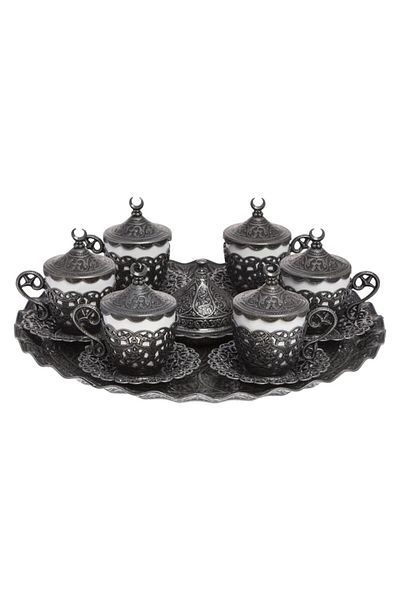 BAZAAR 4 طقم أكواب نسكافيه بزخارف عثمانية تتسع لـ 6 أشخاص، Crst210