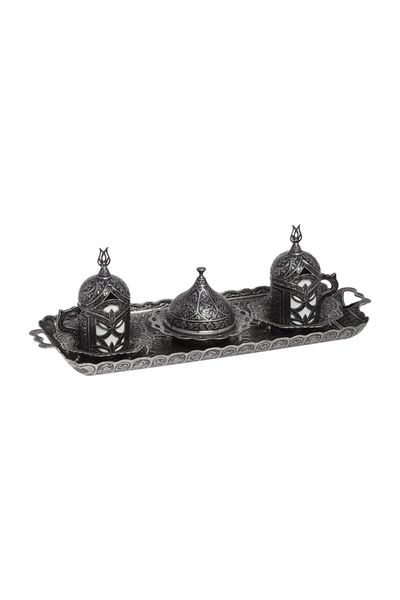 BAZAAR 4 Ottoman Şehzade Turkish Coffee Set for 2 People - Pewter White Crst172