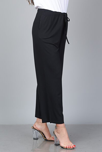 TUSSE Large Size Black Viscose Trousers - Elastic Waist
