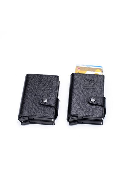 Westpolo Men's Black Genuine Leather Double Mechanism Wallet and Card Holder