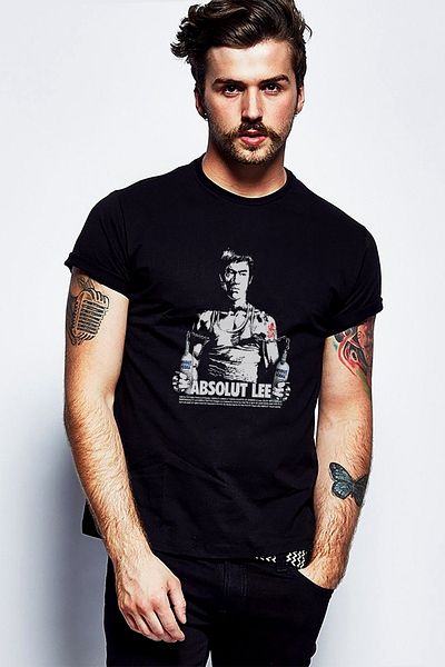 QIVI Bruce Lee Absalut Lee Metal Rock Μαύρο ανδρικό πλεκτό μπλουζάκι T-shirt T-shirt