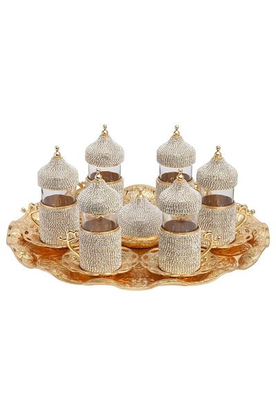 BAZAAR 4 طقم معالجة المياه المرصعة بالأحجار لـ 6 أشخاص - أصفر Crst520