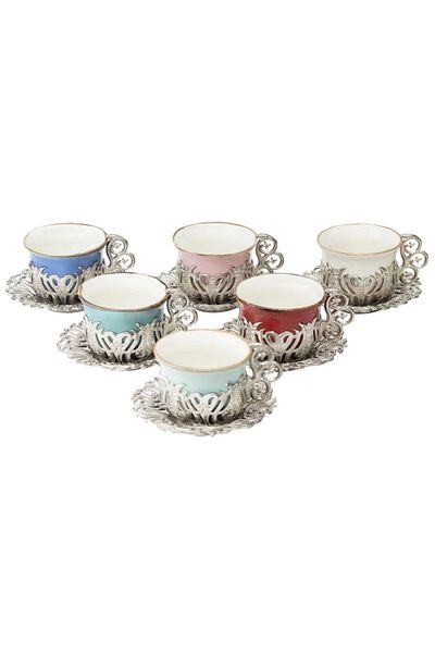 BAZAAR 4 Ottoman Style Coffee Presentation Set for 6 People Color White Crst610