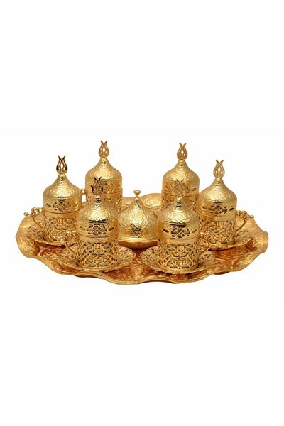 BAZAAR 4 طقم قهوة تركية بتصميم توليب عثماني لـ 6 أشخاص - أصفر Crst108