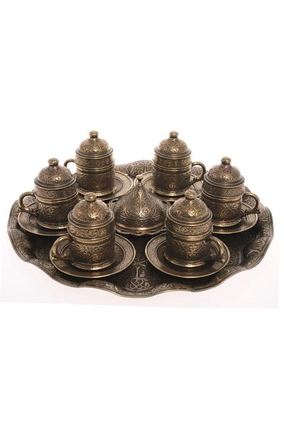 BAZAAR 4 Nostalgic Ottoman Motif Turkish Coffee Cup Set for 6 People Antique Yellow Crst104