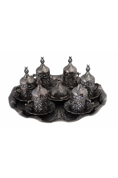 BAZAAR 4 طقم قهوة تركية بتصميم توليب عثماني لـ 6 أشخاص - بيوتر Crst108