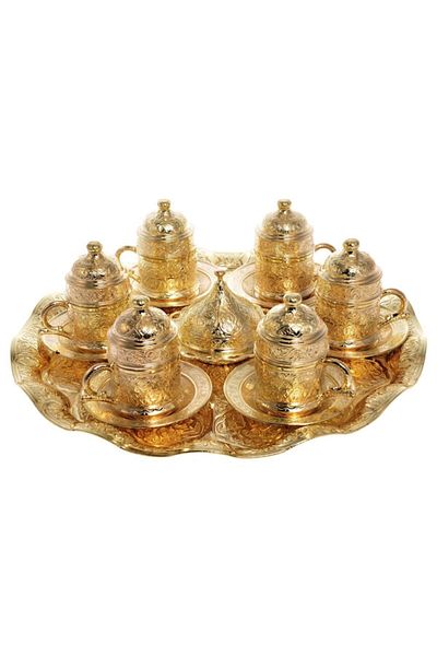 BAZAAR 4 طقم فناجين قهوة تركية بتصميم عثماني حنين لـ 6 أشخاص باللون الأصفر Crst104