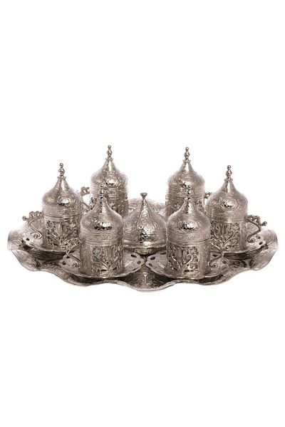 BAZAAR 4 Ottoman Tulip Turkish Coffee Set for 6 People - Silver Color Crst100