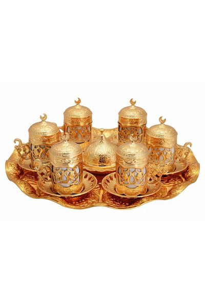 BAZAAR 4 Ottoman Motif Sultan Turkish Coffee Set for 6 People - Yellow Crst110