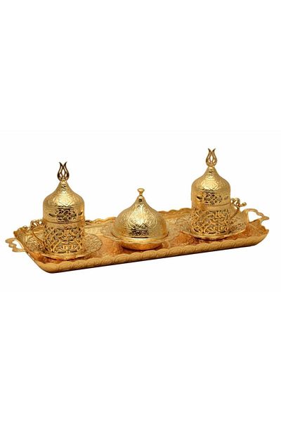 BAZAAR 4 Ottoman Tulip Motif Turkish Coffee Set for 2 People - Yellow Crst168
