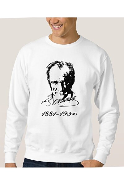 QIVI K Atatürk Signature 1881 1938 Printed White Men's Knitted Sweatshirt Lon...