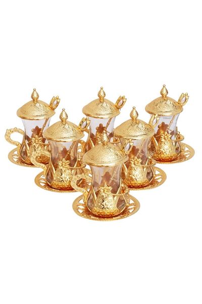BAZAAR 4 Ottoman Motif Tea Set with Spoon - Yellow Crst764