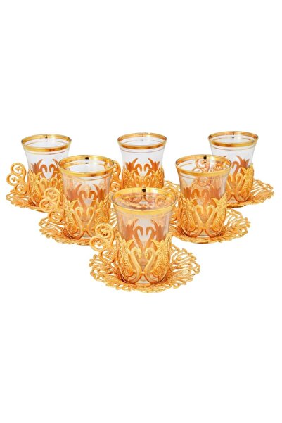 BAZAAR 4 Osmanlı Motifli Sultan Çay Sunum Seti - Sarı Crst770