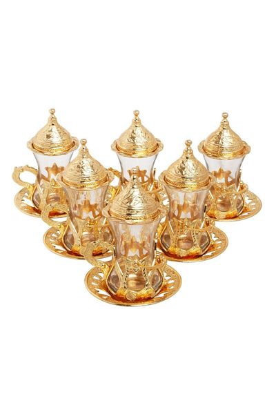BAZAAR 4 طقم عرض شاي كوسيم بزخارف عثمانية - أصفر Crst760