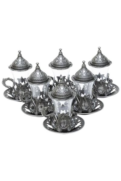 BAZAAR 4 طقم عرض شاي كوسيم بزخارف عثمانية - بيوتر Crst760