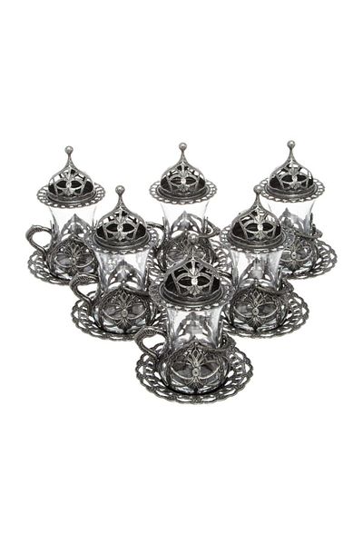 BAZAAR 4 Ottoman Motif Hürrem Tea Presentation Set - Pewter Crst766
