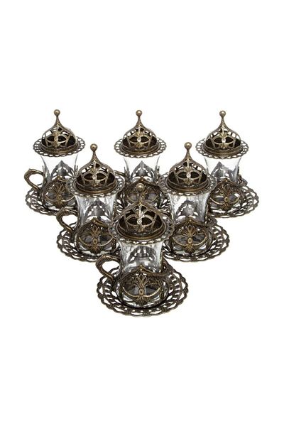 BAZAAR 4 Hürrem Tea Presentation Set with Ottoman Motif - Antique Yellow Crst766