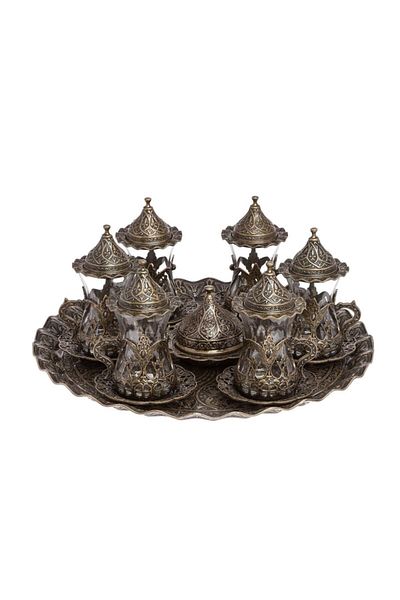 BAZAAR 4 طقم عرض شاي ميهريبان بزخارف عثمانية - أصفر عتيق Crst702
