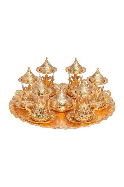 BAZAAR 4 طقم عرض شاي ميهريبان بزخارف عثمانية - أصفر Crst702