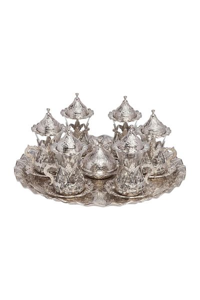 BAZAAR 4 طقم عرض شاي ميهريبان بزخارف عثمانية - أبيض Crst702