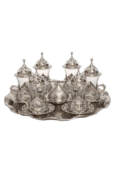 BAZAAR 4 طقم عرض شاي Hürrem بزخارف عثمانية - أبيض Crst706