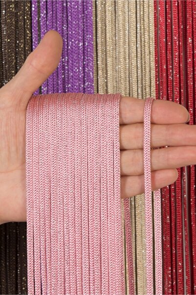 Saççax Exclusive Pembe-gümüş Renk Jumbo Simli Zincir Serisi Ip Perde