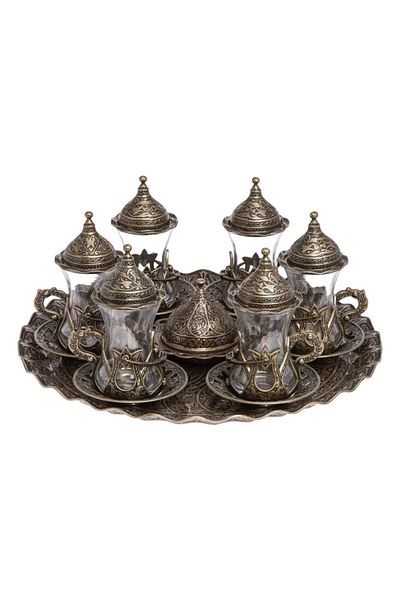 BAZAAR 4 طقم عرض شاي كوسيم بزخارف عثمانية - أصفر عتيق Crst700