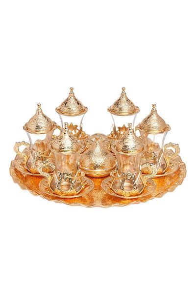 BAZAAR 4 طقم عرض شاي كوسيم بزخارف عثمانية - أصفر Crst700