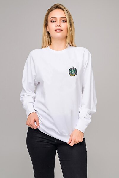 QIVI Hogwarts Slytherin Štampano bela ženska Pleteno majica dugih rukava