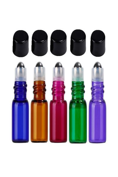 RoseRoi 5 Adet 20 Ml Amber Roll On Cam Şişe Asorti Karışık Renk