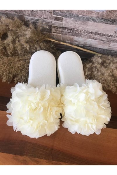 ALAZ TASARIM HOBİ Maternity Slippers Crown Set Cream Floral Mother's Slippers Elegant Maternity Set Hospital Release