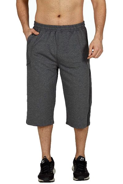 Marco Ferry Men's Anthracite Side Stripe Elastic Waist Pocket Two Thread Cotton Capri Edy0090