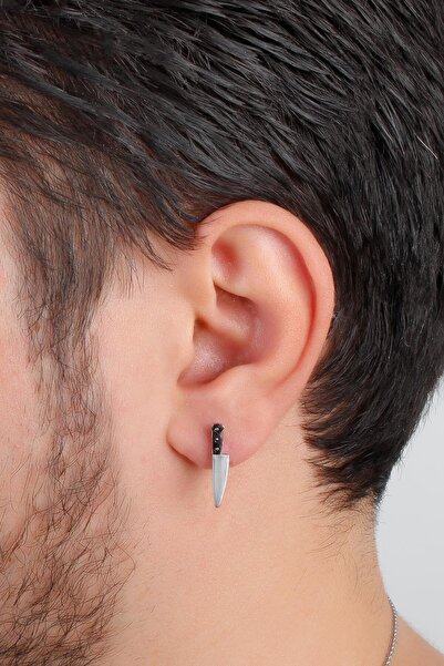 TakıConcept Erkek Çelik Gümüş Renk Küçük Bıçak Figürlü Küpe