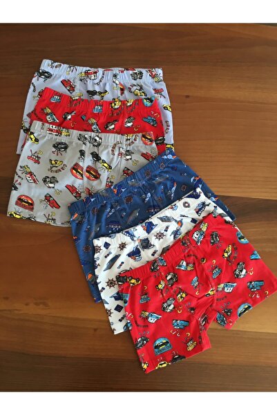 LEYNA BUTİK Multicolored Patterned Children's Boxers 6 Pack