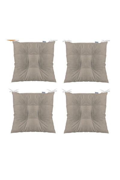 TEZKOTEKSTİL Beige 4-Piece Combination Fluffy Square Chair Cushion 40 x 40 cm