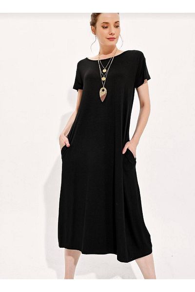 Trend Alaçatı Stili Γυναικείο φόρεμα Casual με μαύρο σκάφος με λαιμόκοψη Alc-X4311