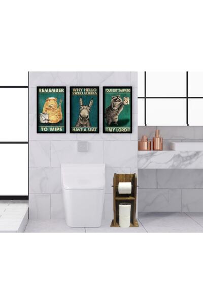 Bk Gift Doğal Masif Ahşap Tuvalet Kağıtlığı ve Dekoratif Siyah Çerçeveli Akşa...