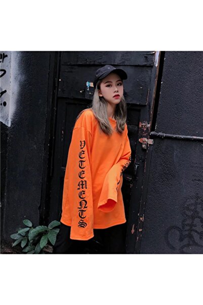 koreurunleri Unisex Turuncu Salaş Uzun Kollu Sweatshirt