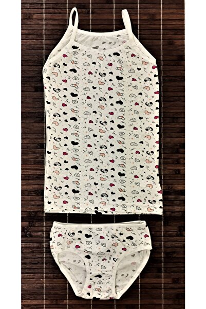 ADN Underwear Girl's Pink Ecru Gray Patterned Athlete Slip Panties Set Cotton 3 Pieces