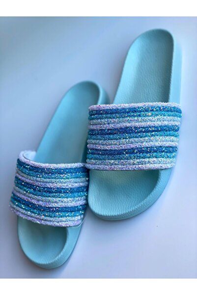 QUEEN AKSESUAR Women's Turquoise Slippers