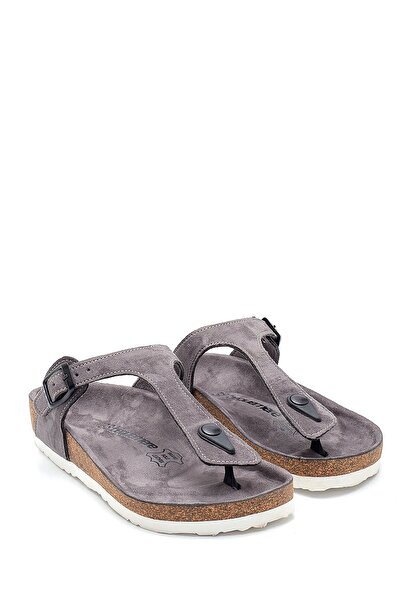 Bequemere Women's Gray Cork Sole Suede 104qc Model Orthopedic Slippers