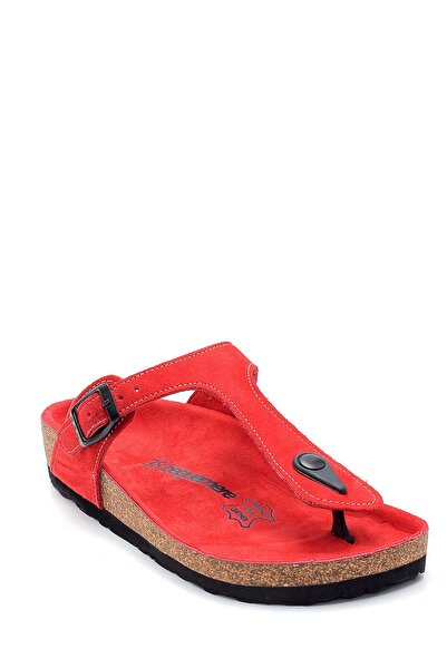 Bequemere Women's Red Cork Sole Suede 104qc Model Orthopedic Slippers